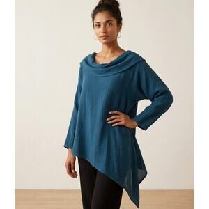 Oh My Gauze! Asymmetrical Hem Gauzy Tunic Blouse Top Beachy Coastal S/M